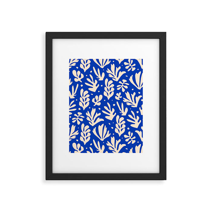 matisse pattern with leaves in blu Framed Art Print Gallery Image 1