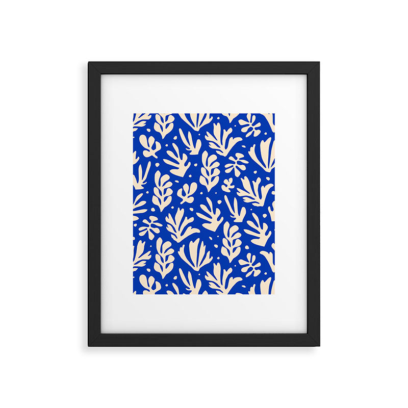matisse pattern with leaves in blu Framed Art Print Gallery Image 6