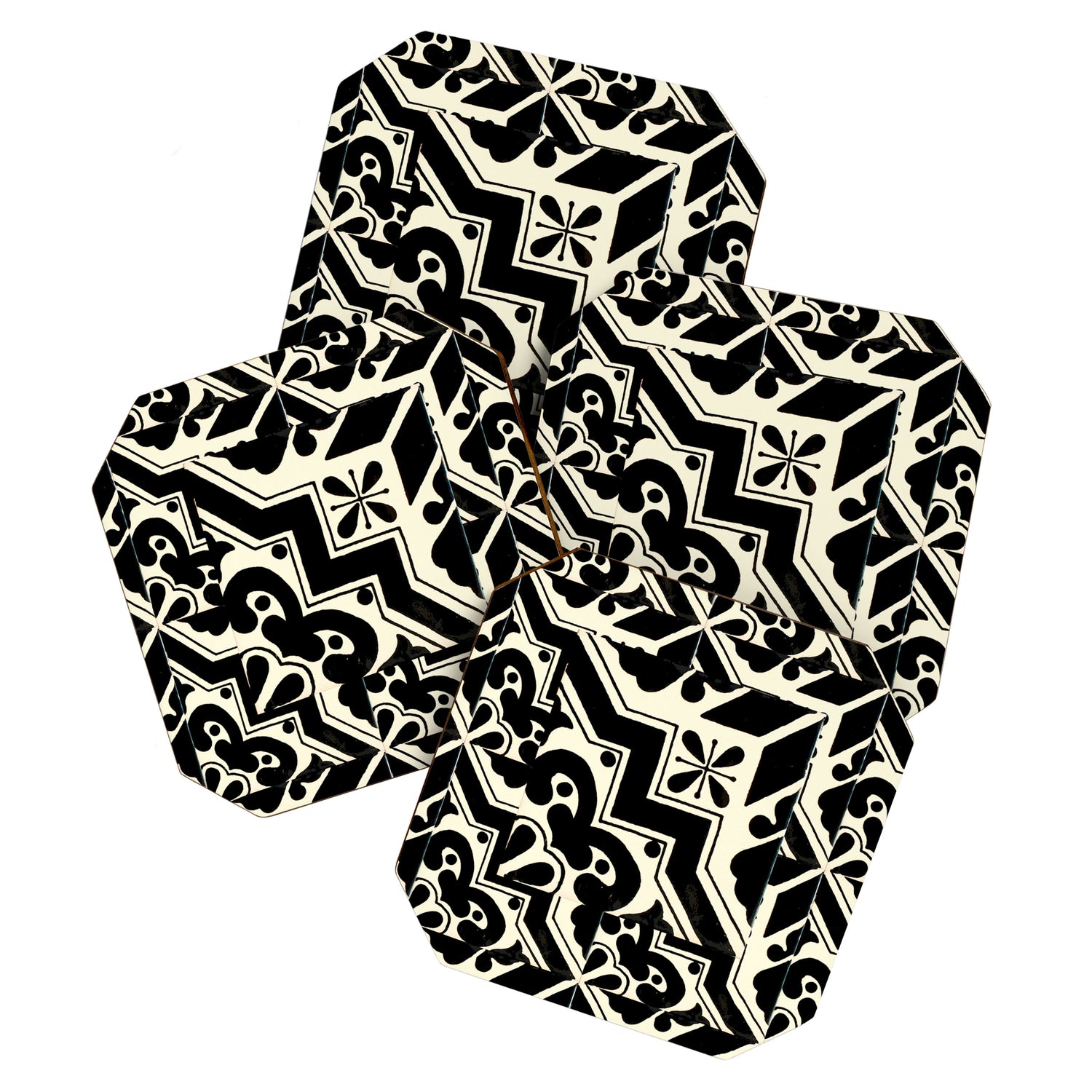 talavera mexican tile in black and white Coaster Gallery Image 1