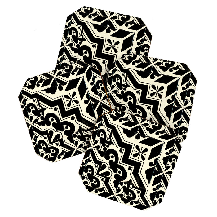 talavera mexican tile in black and white Coaster Gallery Image 1