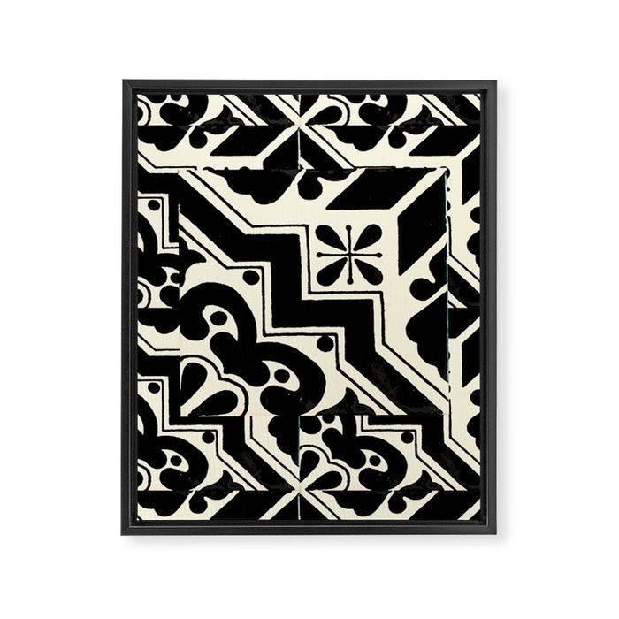 talavera mexican tile in black and white Framed Canvas Print Gallery Image 1