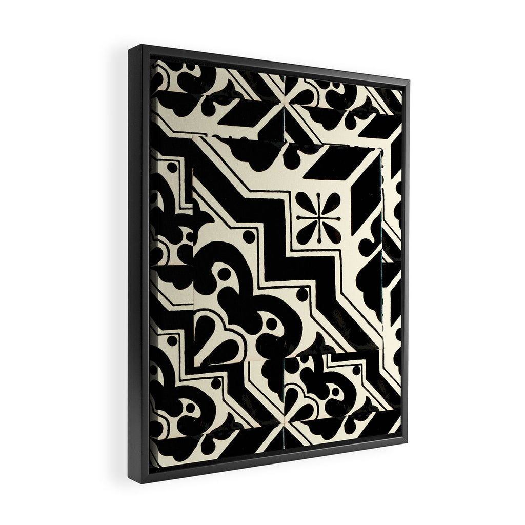 talavera mexican tile in black and white Framed Canvas Print Gallery Image 2