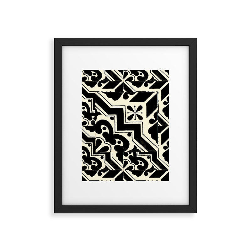 talavera mexican tile in black and white Framed Art Print Gallery Image 6
