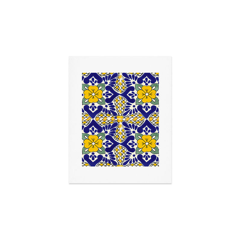talavera mexican tile in blu and yellow Art Print Gallery Image 1
