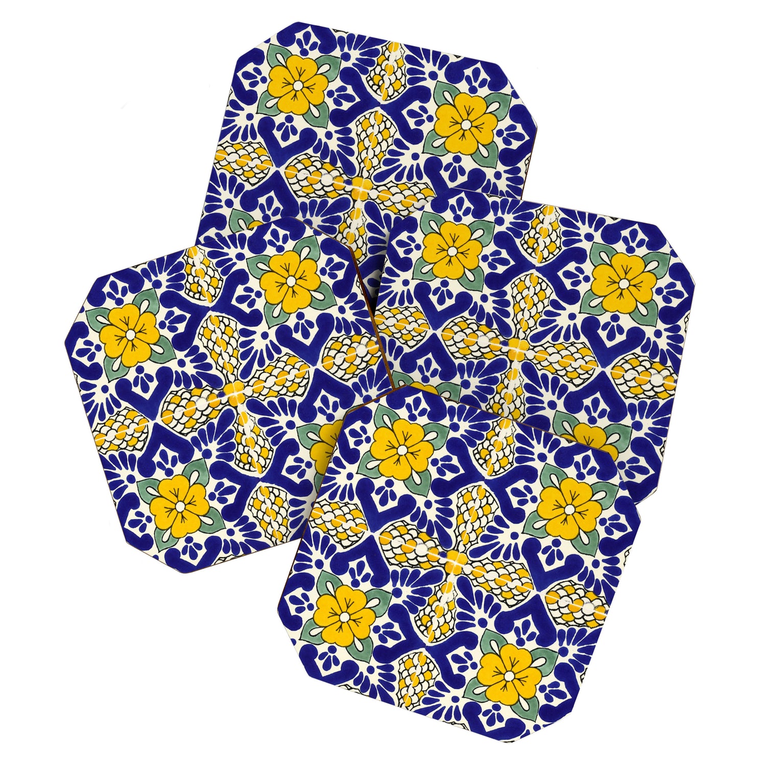 talavera mexican tile in blu and yellow Coaster Gallery Image 1
