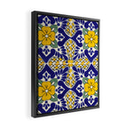 talavera mexican tile in blu and yellow Framed Canvas Print Gallery Image 2
