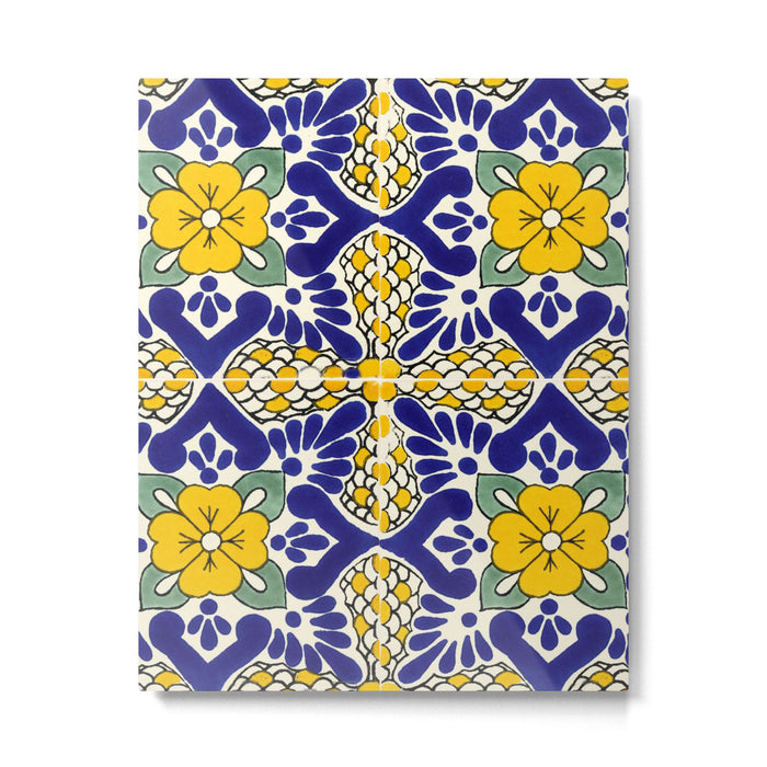talavera mexican tile in blu and yellow Metal Print Gallery Image 1