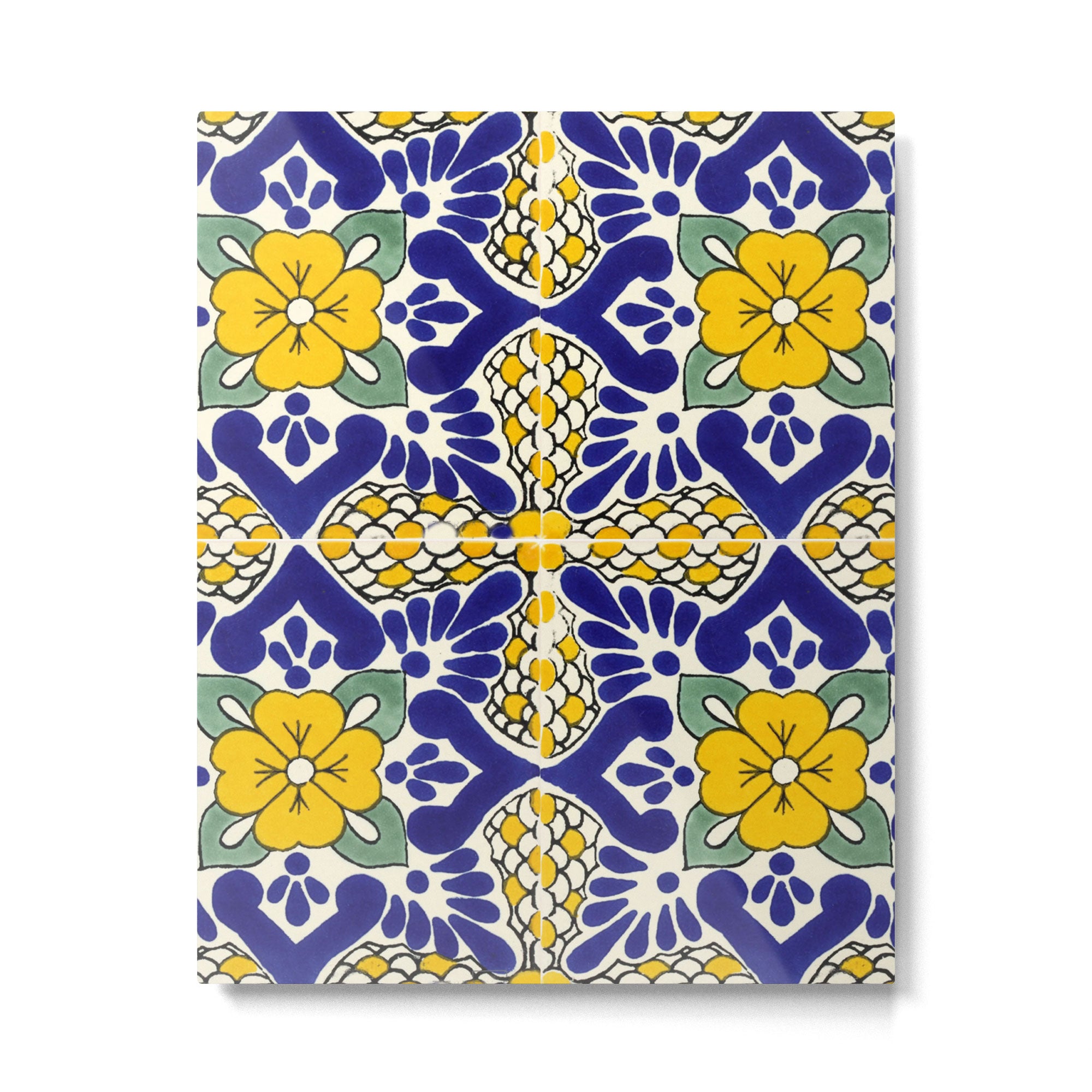 talavera mexican tile in blu and yellow Metal Print Gallery Image 6