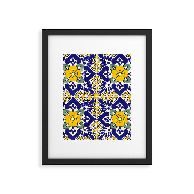 talavera mexican tile in blu and yellow Framed Art Print Gallery Image 6