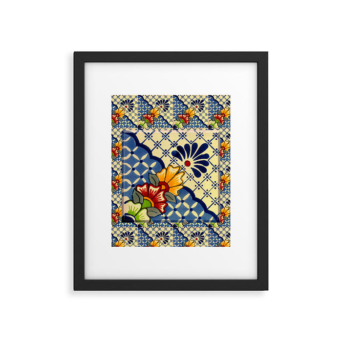 talavera mexican tile in blu Framed Art Print Gallery Image 1