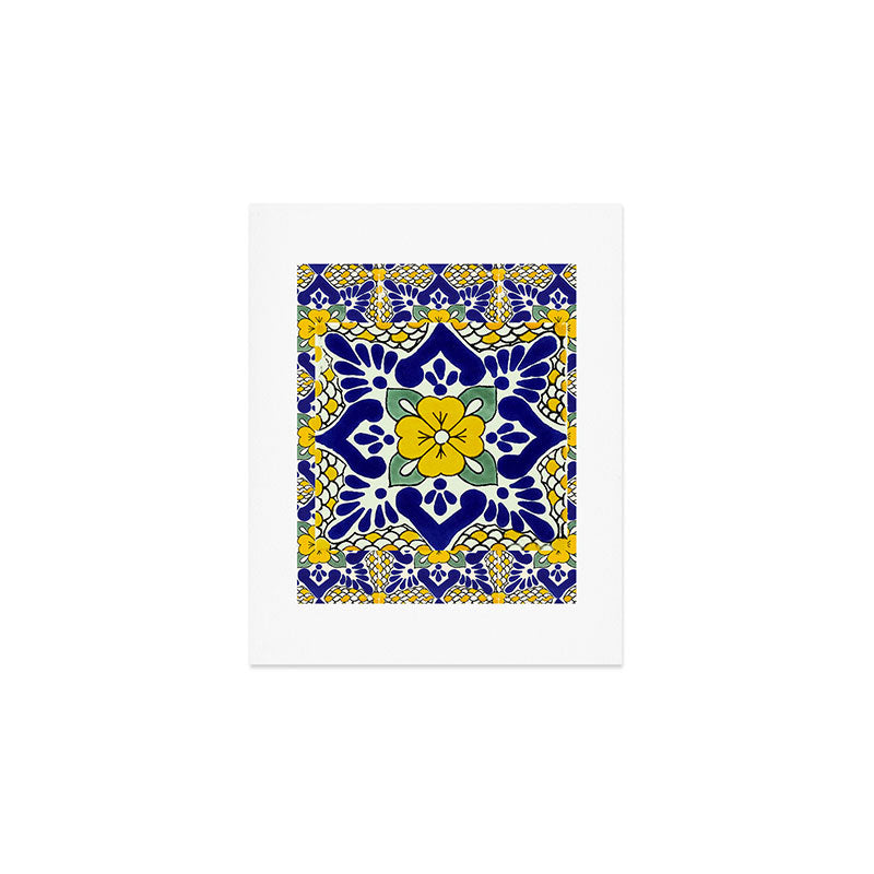 talavera mexican tile in yellow and blu Art Print Gallery Image 1