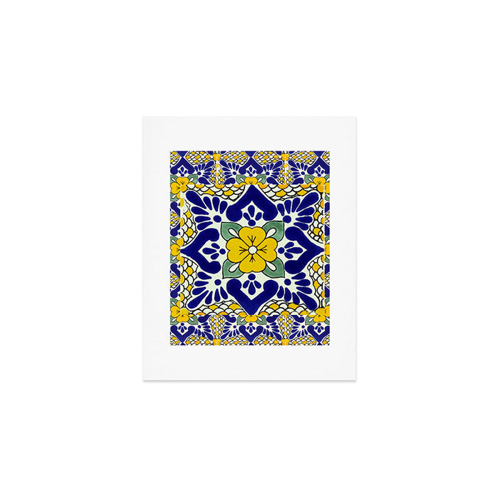 talavera mexican tile in yellow and blu Art Print Gallery Image 1