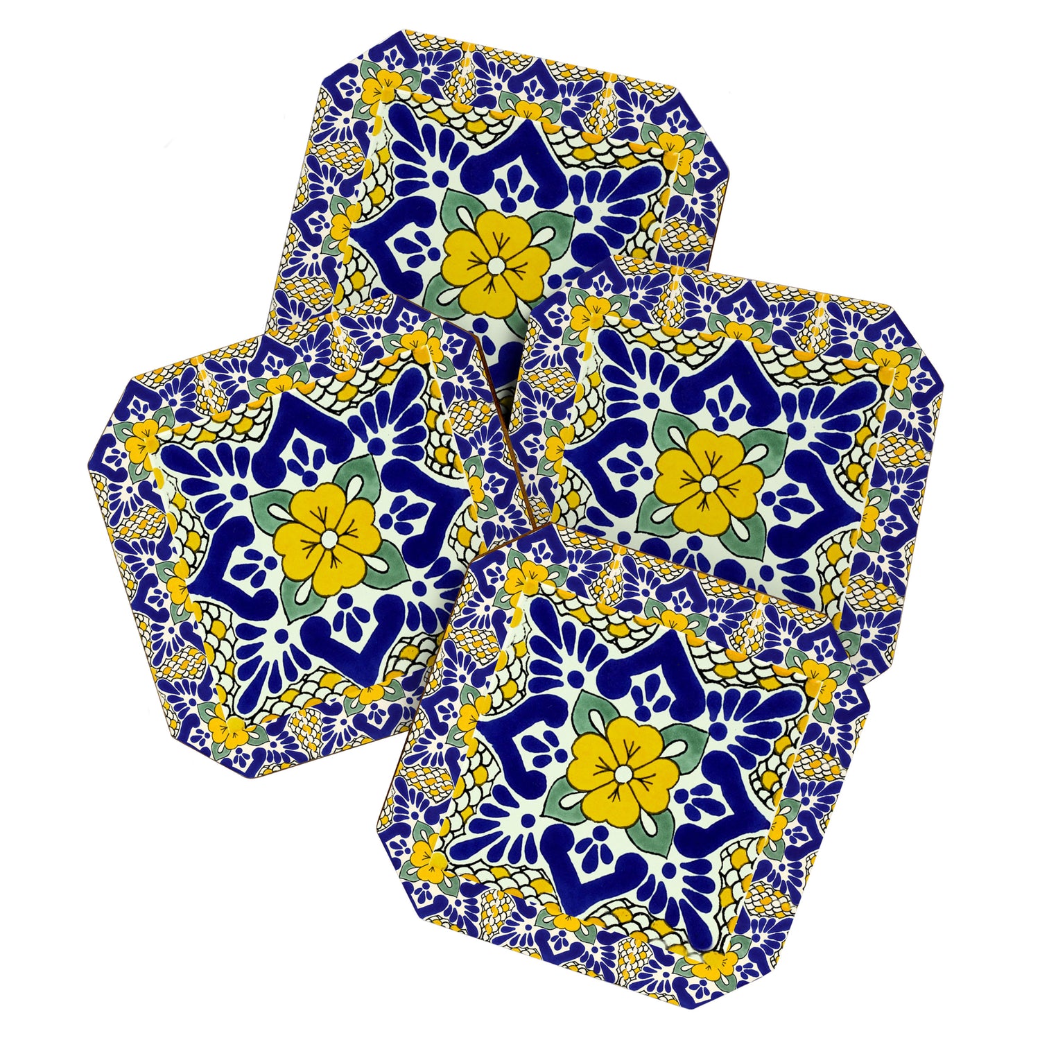 talavera mexican tile in yellow and blu Coaster Gallery Image 1