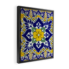 talavera mexican tile in yellow and blu Framed Canvas Print Gallery Image 2