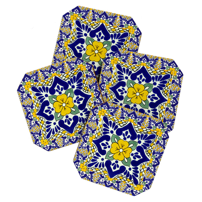 talavera mexican tile in yellow and blu Coaster Gallery Image 1