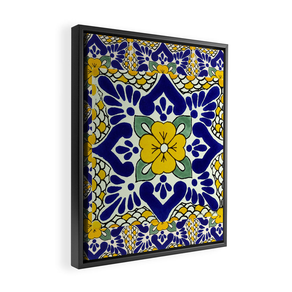 talavera mexican tile in yellow and blu Framed Canvas Print Gallery Image 2
