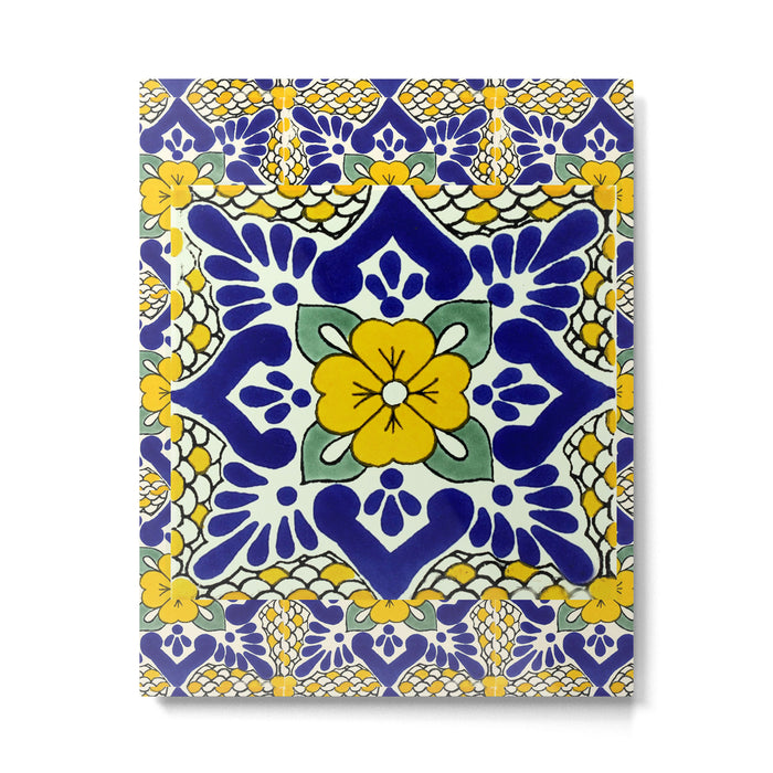talavera mexican tile in yellow and blu Metal Print Gallery Image 1