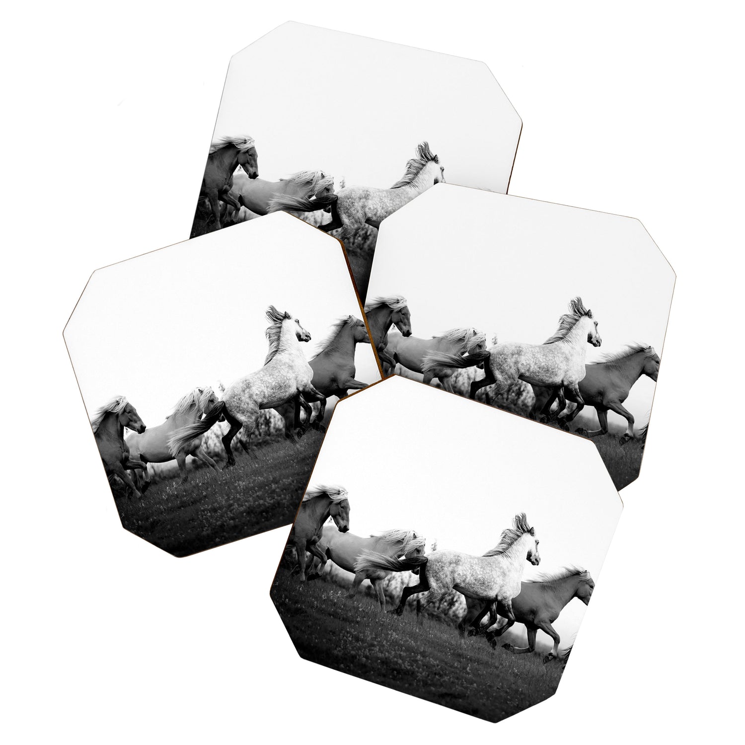Art in motion - running horses black and white Coaster Gallery Image 1