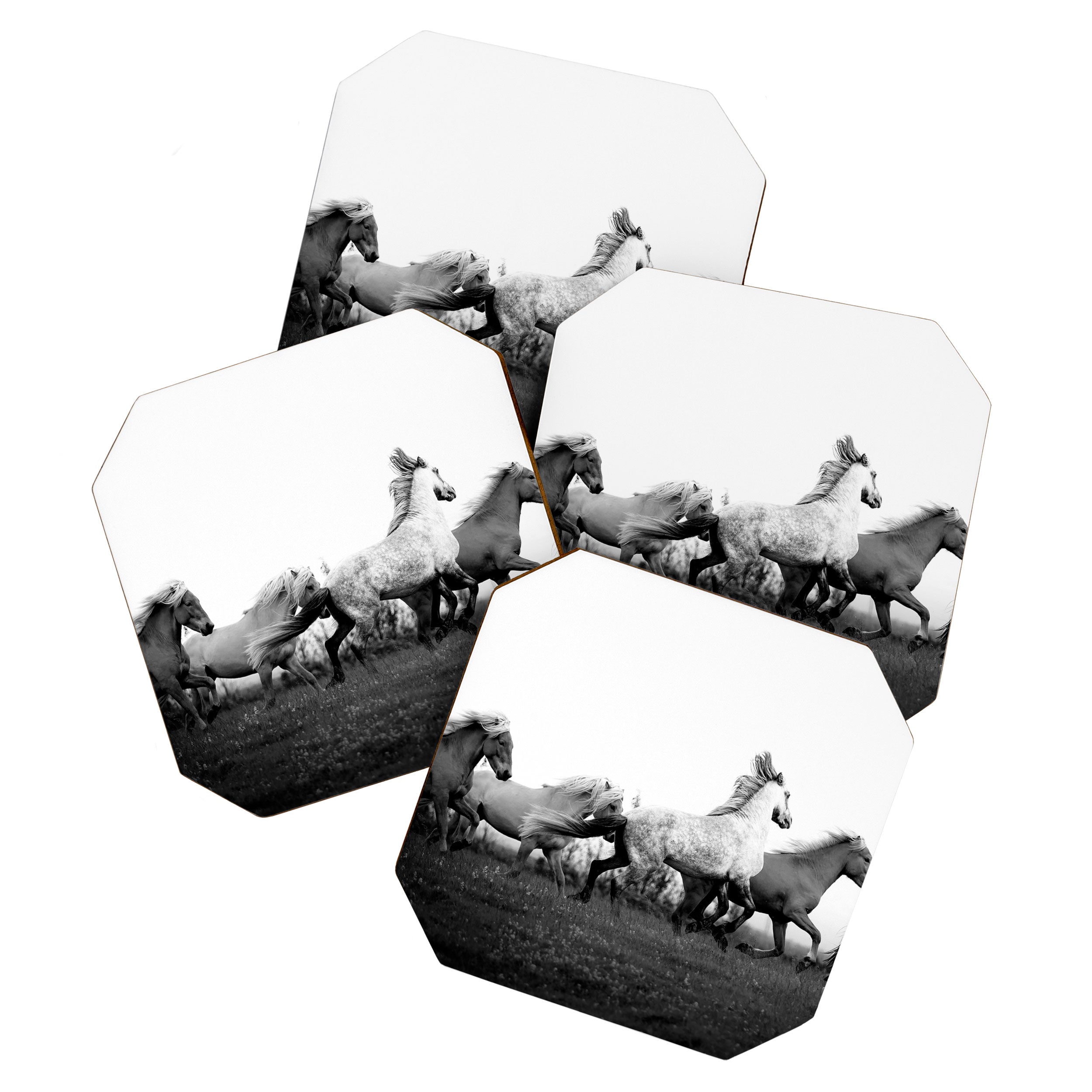 Art in motion - running horses black and white Coaster Gallery Image 1