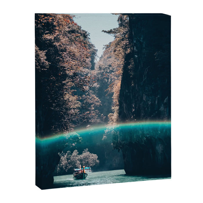 Rainbow in a sunny sky - floating between the rocks in Thailand - Asia travels Canvas Print Gallery Image 1