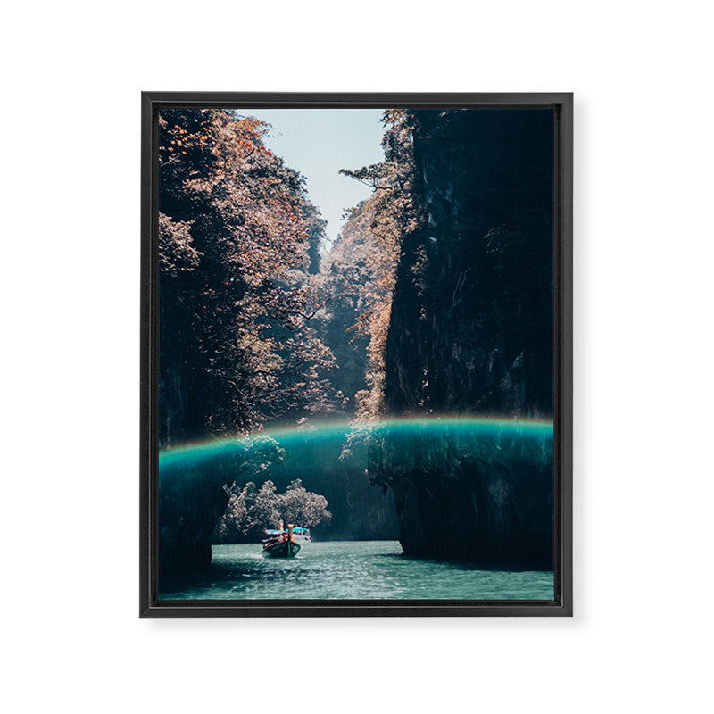 Rainbow in a sunny sky - floating between the rocks in Thailand - Asia travels Framed Canvas Print Gallery Image 6