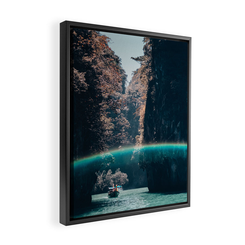 Rainbow in a sunny sky - floating between the rocks in Thailand - Asia travels Framed Canvas Print Gallery Image 2