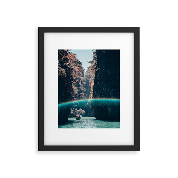 Rainbow in a sunny sky - floating between the rocks in Thailand - Asia travels Framed Art Print Gallery Image 1