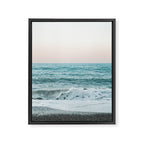 Sunset by the sea - Blue ocean, pink sky Framed Canvas Print Gallery Image 6