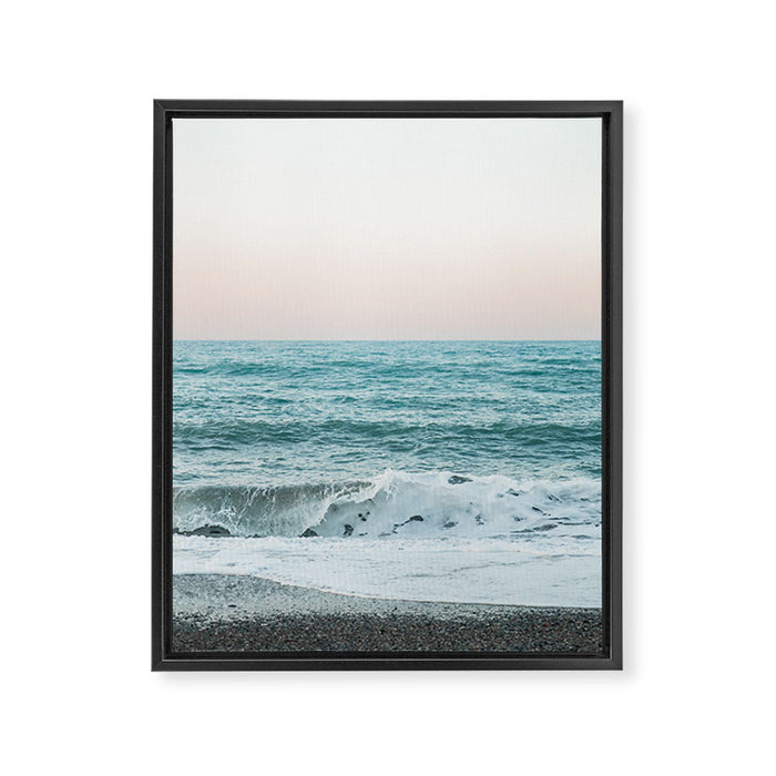 Sunset by the sea - Blue ocean, pink sky Framed Canvas Print Gallery Image 1