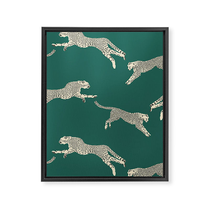 Leaping Cheetah Emerald Framed Canvas Print Gallery Image 6