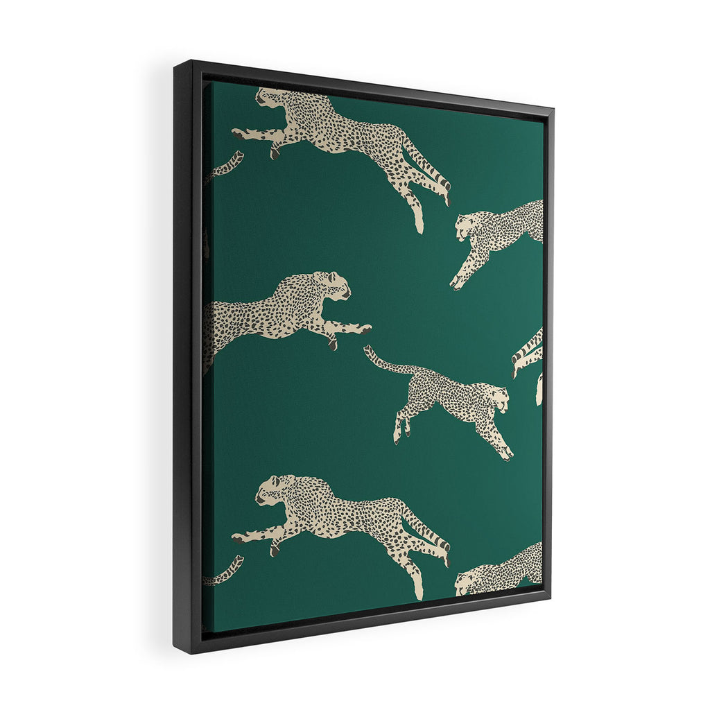 Leaping Cheetah Emerald Framed Canvas Print Gallery Image 2