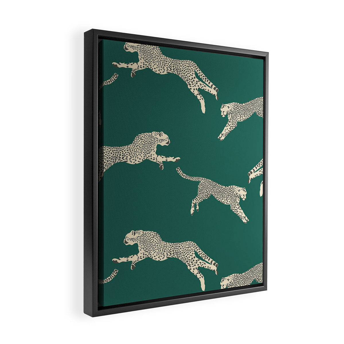 Leaping Cheetah Emerald Framed Canvas Print Gallery Image 2