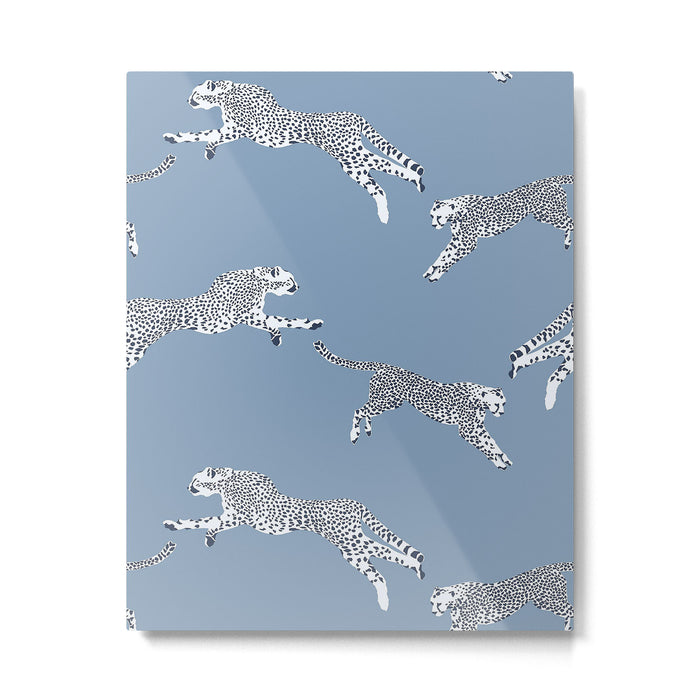 Leaping Cheetahs Cornflower Metal Print Gallery Image 1