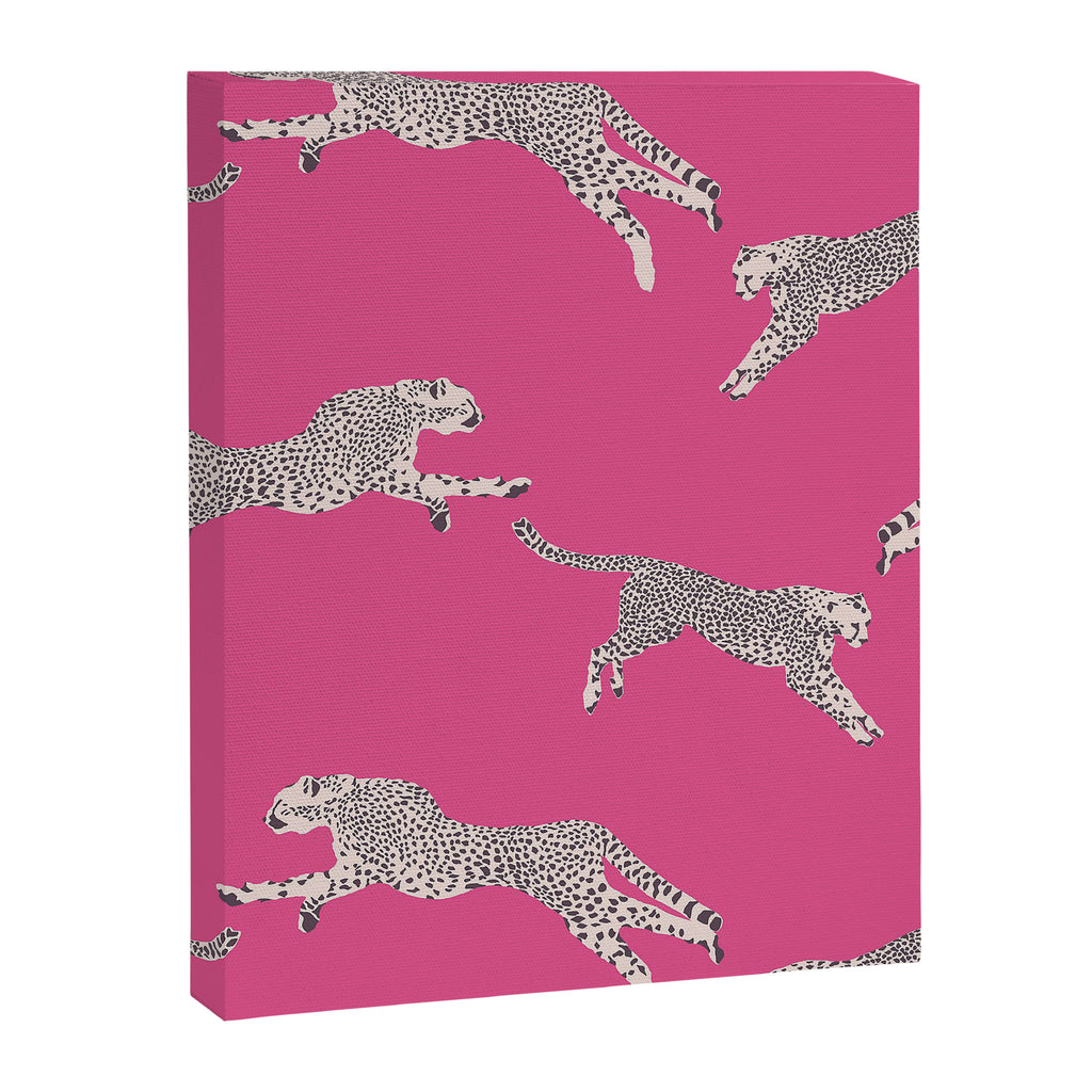 Leaping Cheetahs  Magenta Canvas Print Gallery Image 6