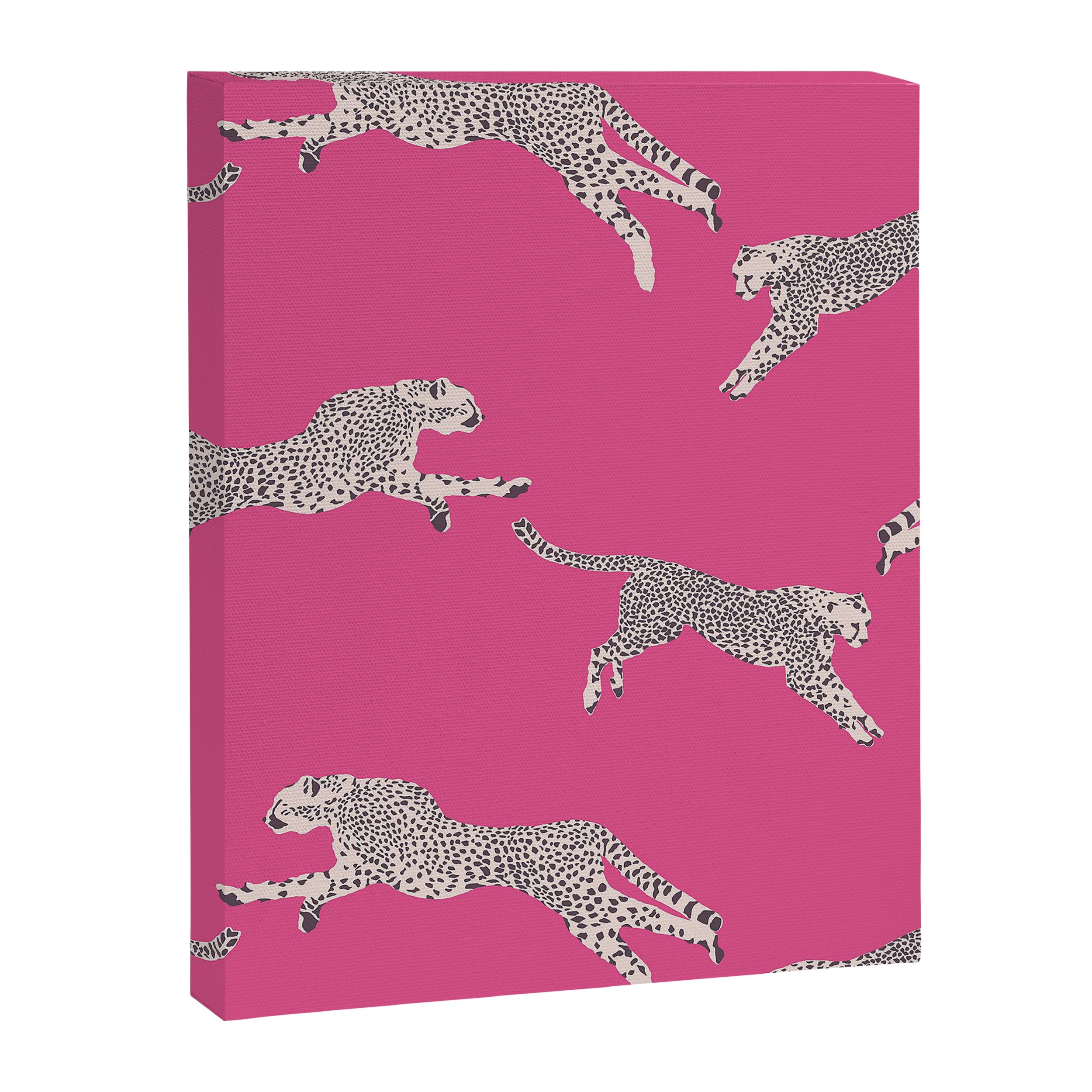 Leaping Cheetahs  Magenta Canvas Print Gallery Image 6