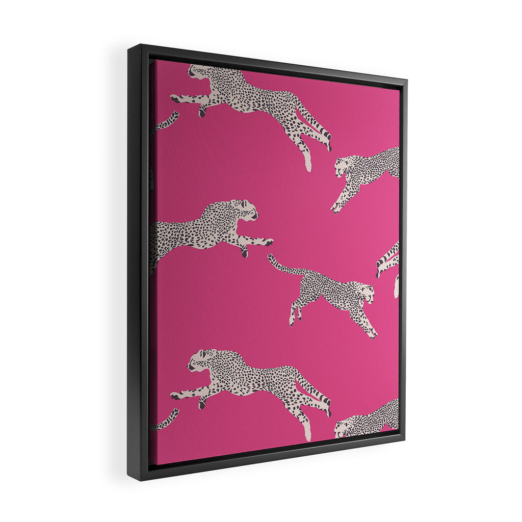 Leaping Cheetahs  Magenta Framed Canvas Print Gallery Image 2