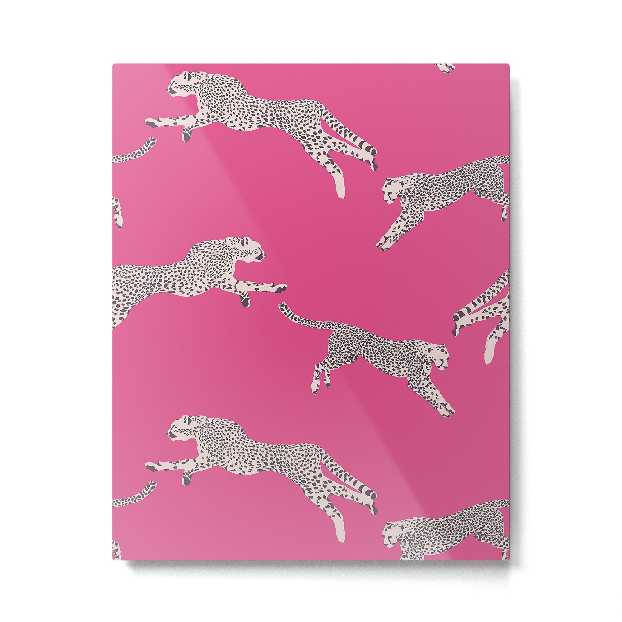 Leaping Cheetahs  Magenta Metal Print Gallery Image 4