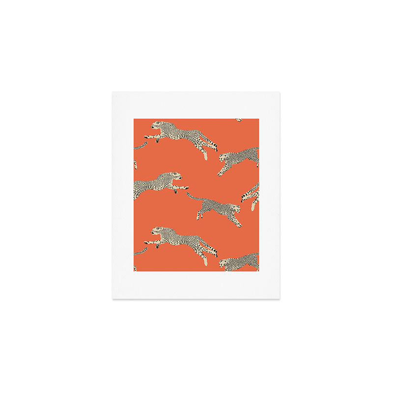 Leaping Cheetahs Tangerine Art Print Gallery Image 1
