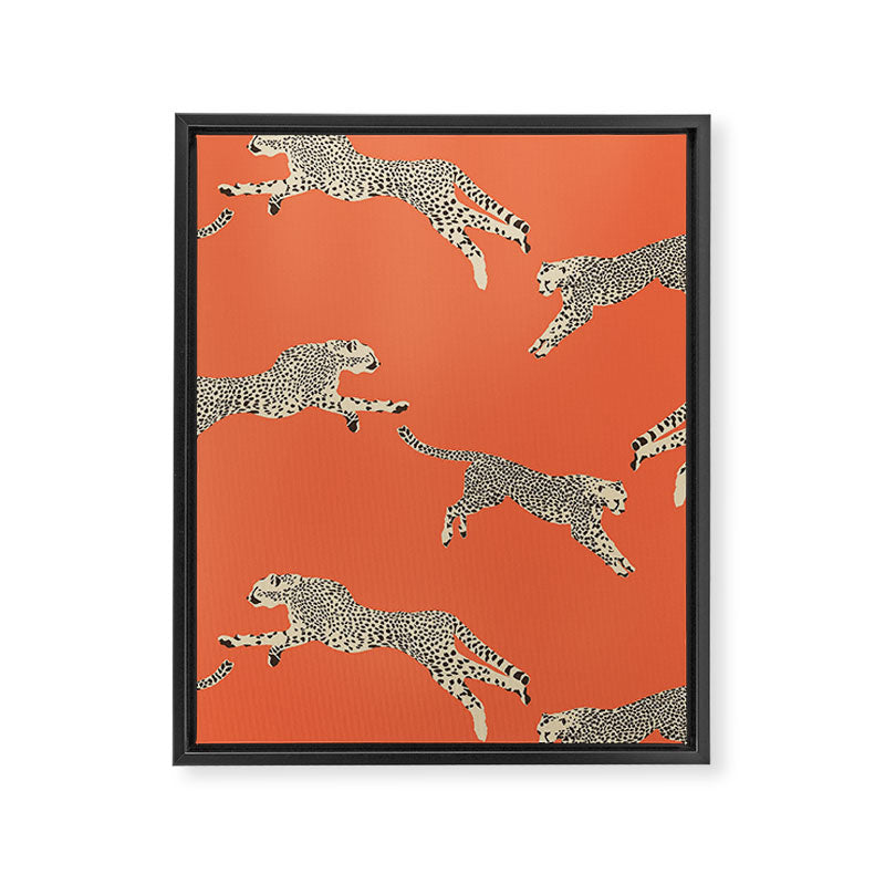 Leaping Cheetahs Tangerine Framed Canvas Print Gallery Image 3