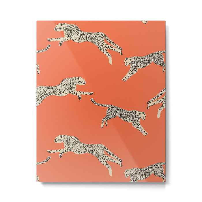 Leaping Cheetahs Tangerine Metal Print Gallery Image 1