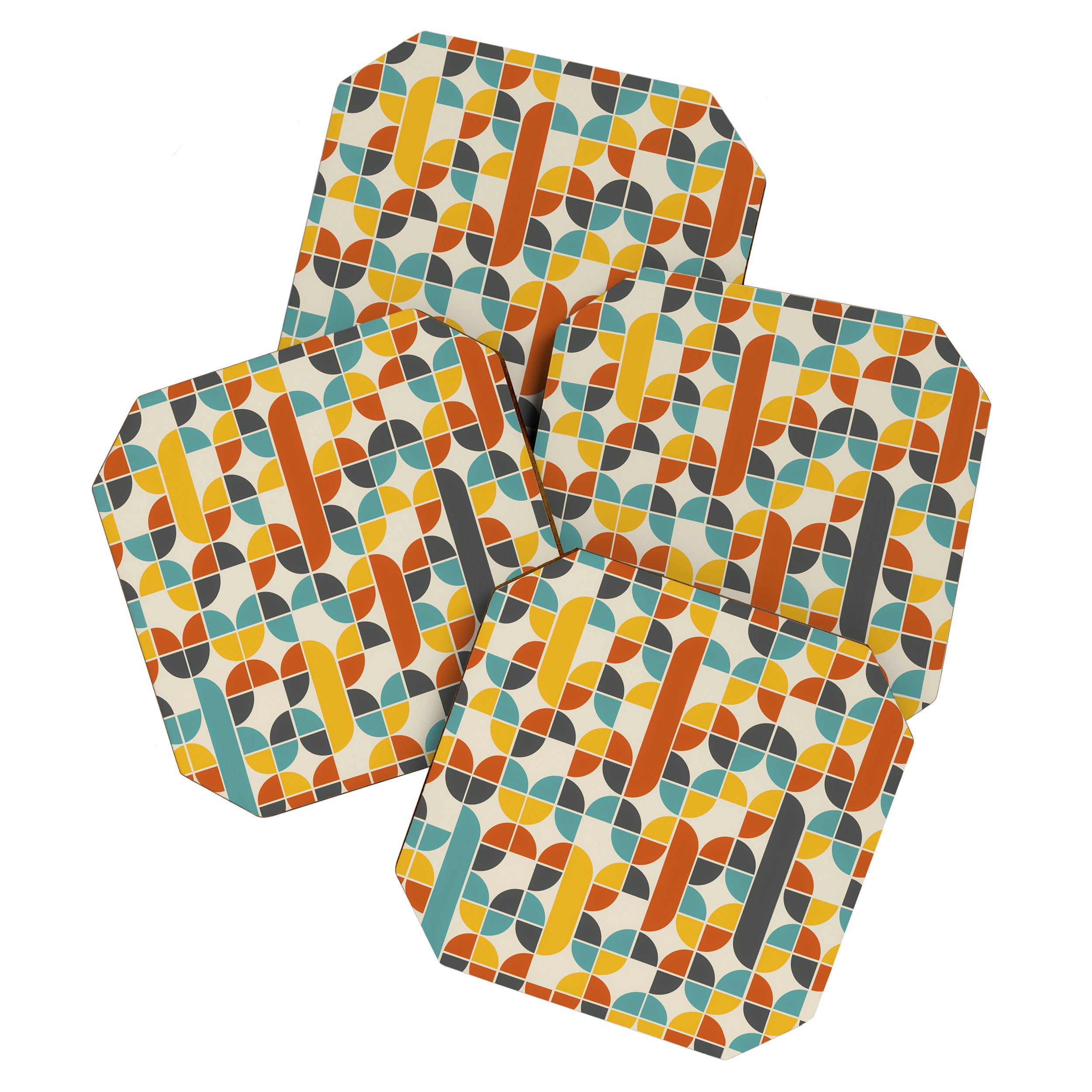 1970s Colors Mid Century Modern Geometric Pattern  Coaster Gallery Image 1
