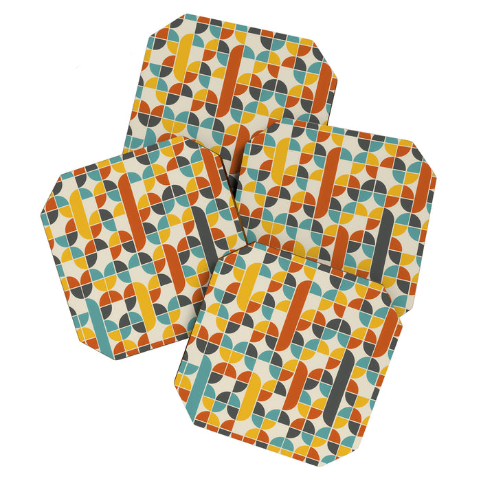 1970s Colors Mid Century Modern Geometric Pattern  Coaster Gallery Image 1
