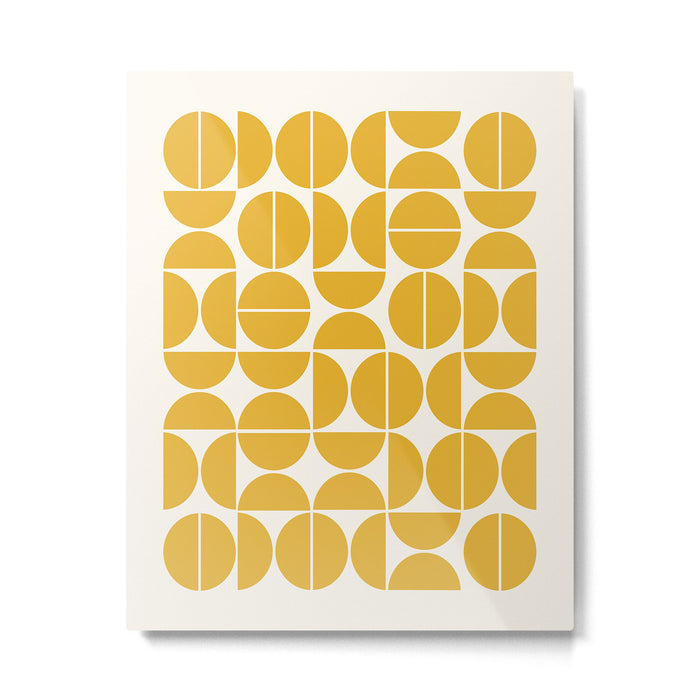 Mid Century Modern Bauhaus Pattern Yellow Metal Print Gallery Image 1