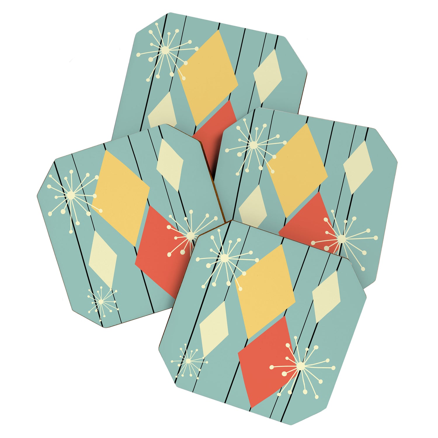 Mid Century Modern Diamonds 1960s colors Coaster Gallery Image 1