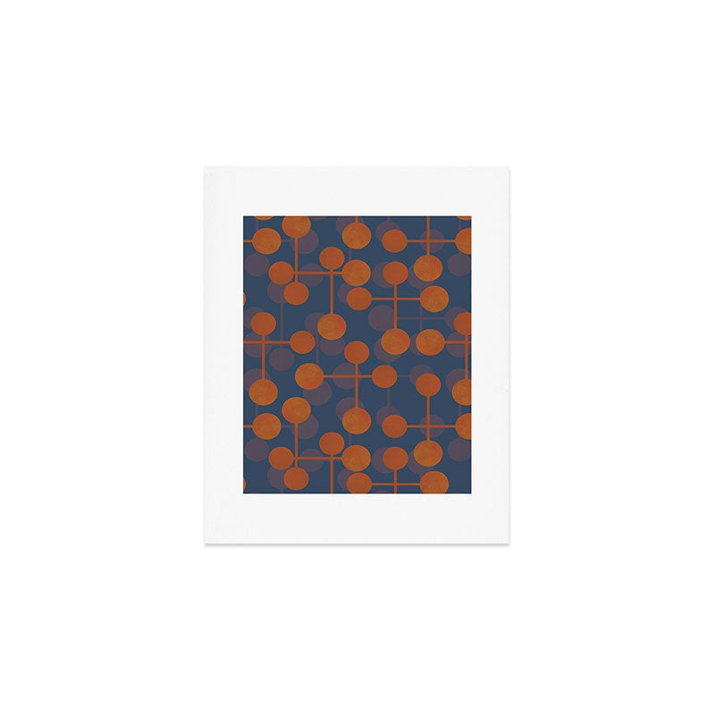 blue and orange midcentury dots pattern Art Print Gallery Image 1