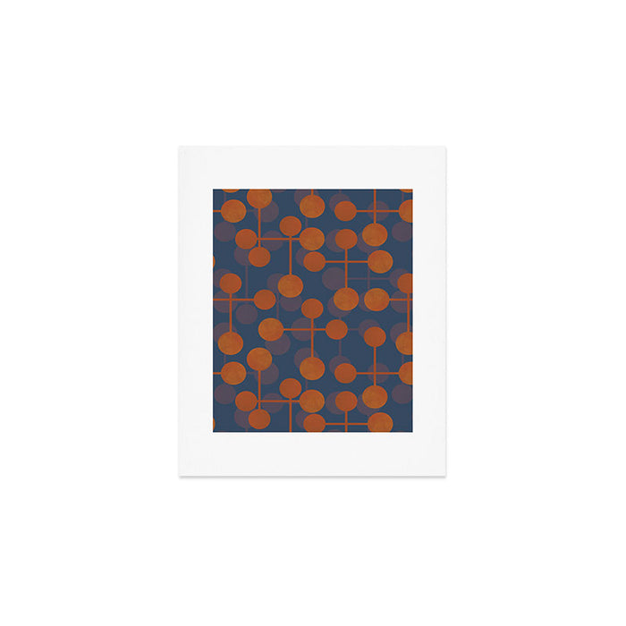 blue and orange midcentury dots pattern Art Print Gallery Image 1