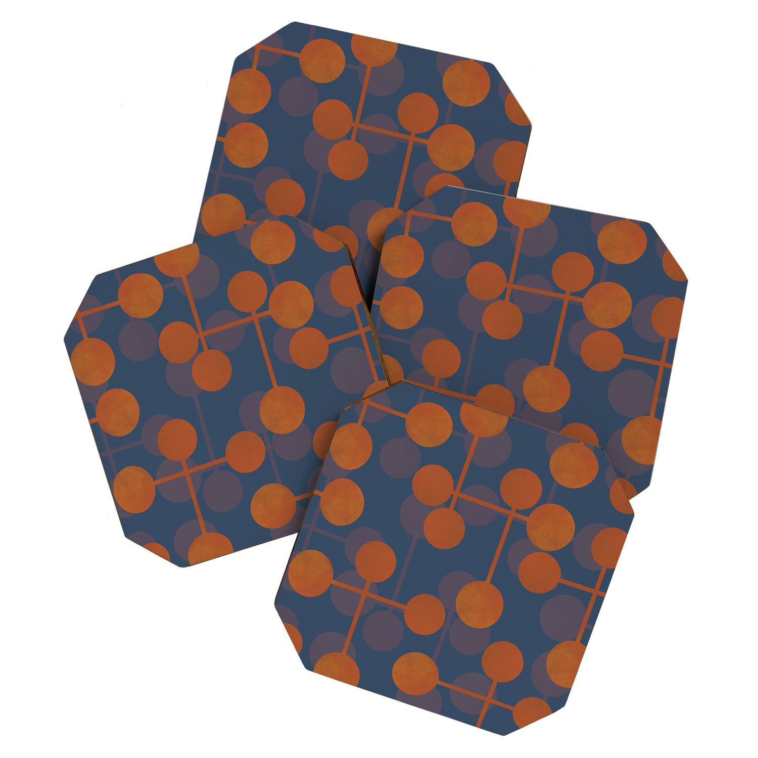 blue and orange midcentury dots pattern Coaster Gallery Image 1