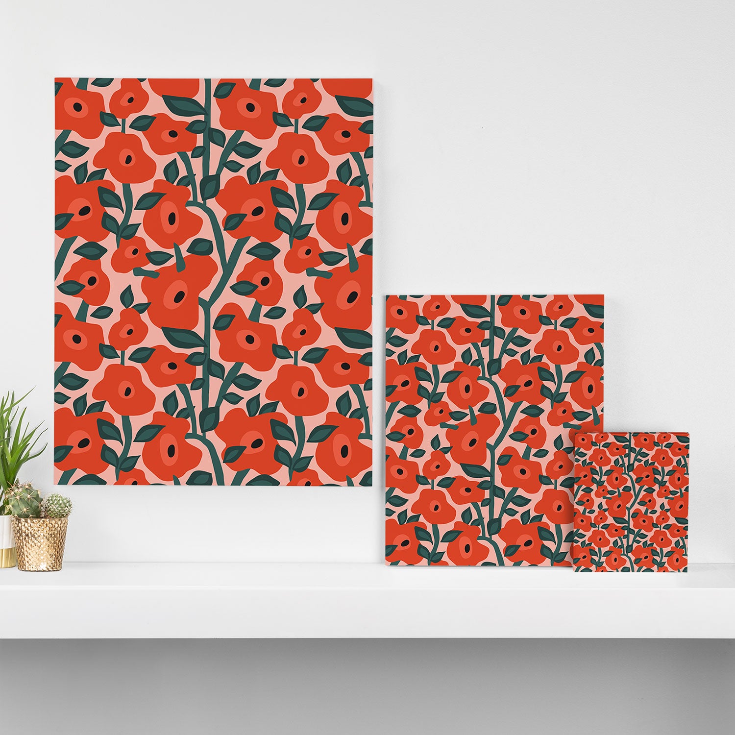 Charming vintage orange poppies flower bed Canvas Print Gallery Image 3