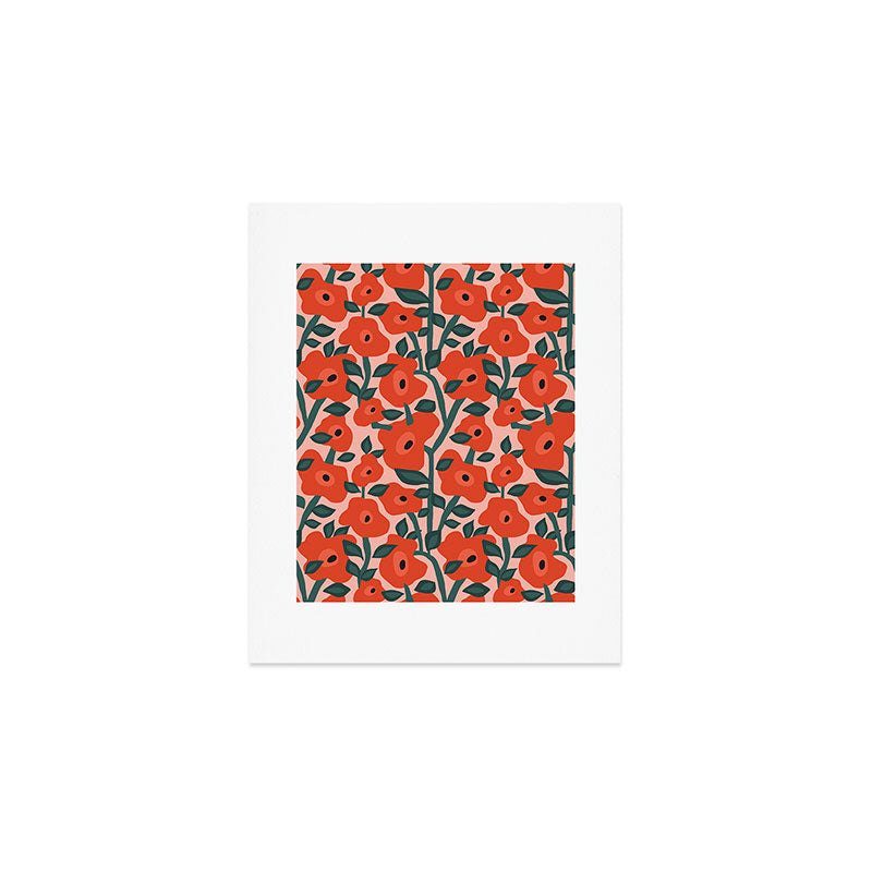 Charming vintage orange poppies flower bed Art Print Gallery Image 1
