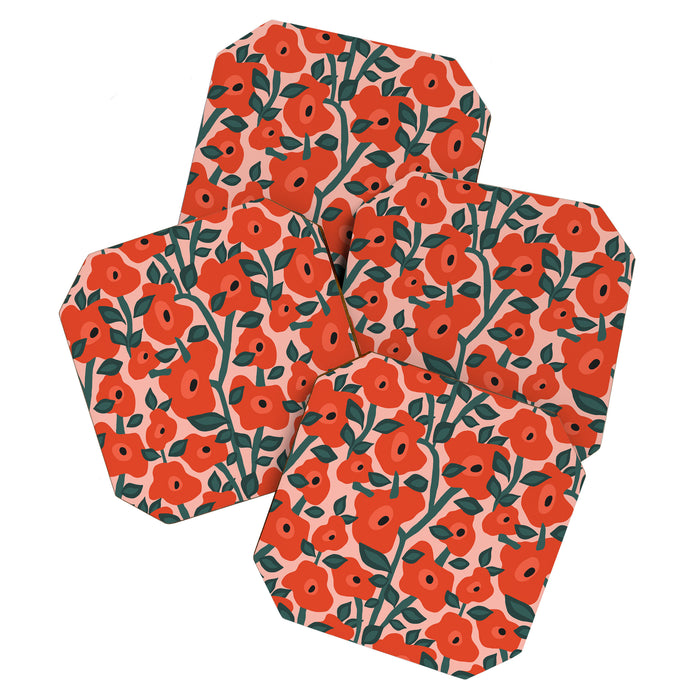 Charming vintage orange poppies flower bed Coaster Gallery Image 1